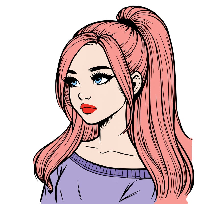 realistic girl with a high ponytail