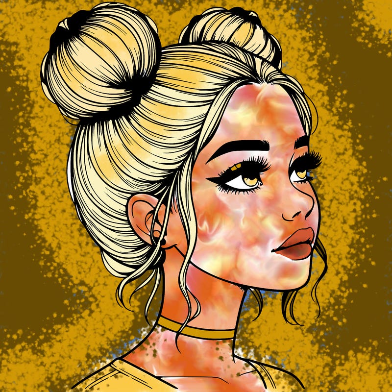 realistic girl with buns on the top of her head