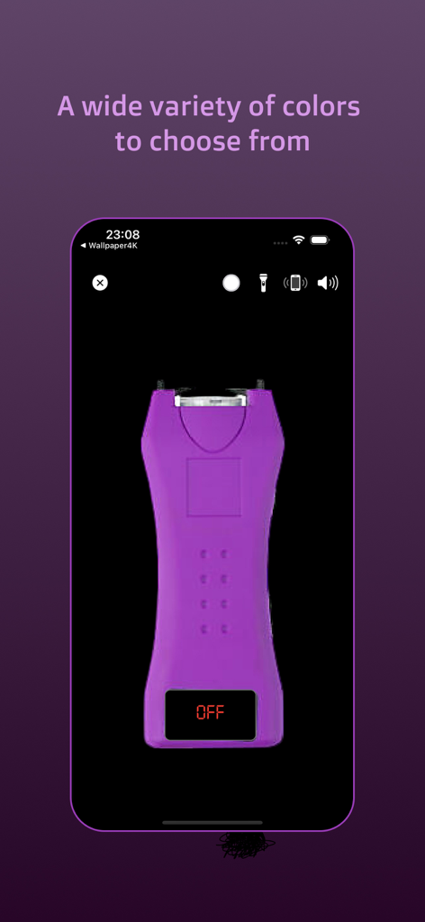 Electric Shock Gun Funny Prank - Purple stun gun simulator interface with color customization options