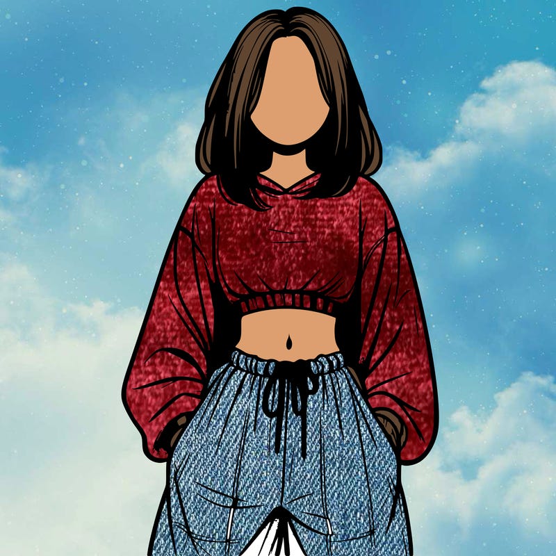realistic girl faceless with baggy pants and a crop top