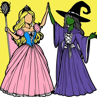 detailed realistic split of a princess and a witch
