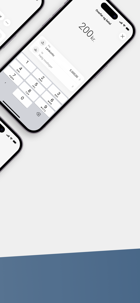 Sydbanks Mobilbank Privat - Sydbank mobile banking app interface for transferring money and paying bills on an iPhone