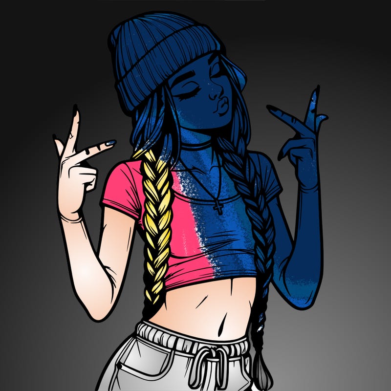 realistic teenage girl with braids and a beanie and crop top doing 🫶🏼