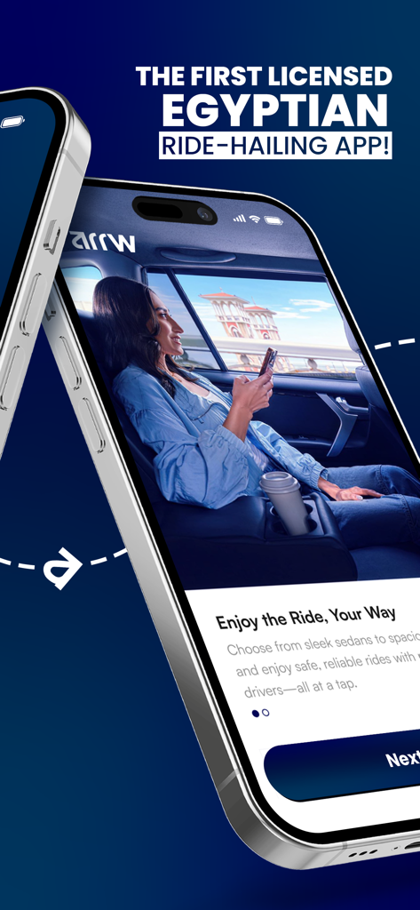 Arrw - Arrw the first licensed Egyptian ride hailing app interface showing a passenger in a car