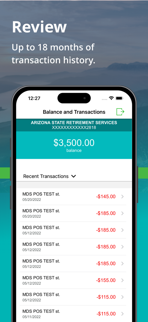 Go Program Way2Go Card - Go Program Way2Go Card app screen displaying account balance and recent transactions