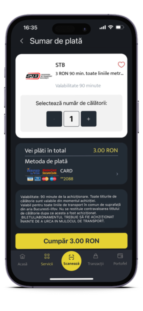 Mobile app screen showing a payment summary for a public transport ticket in the 24pay digital wallet.
