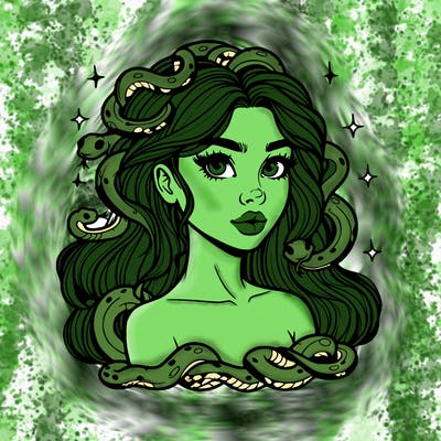 realistic girl with snakes as hair