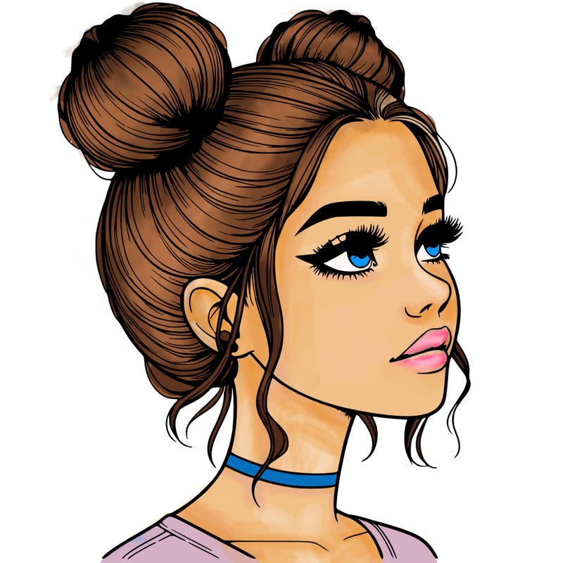 realistic girl with buns on the top of her head