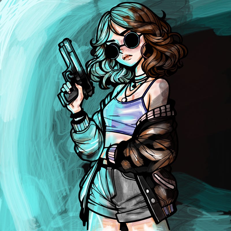 stylish teenage girl with gun