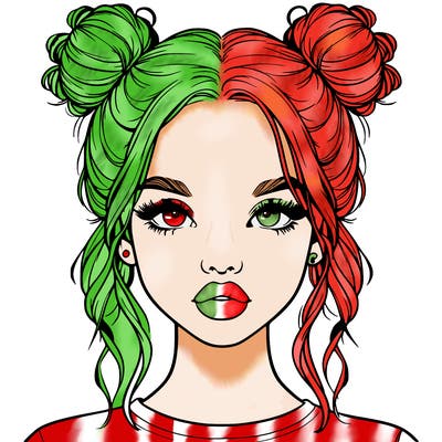 realistic girl with two buns in hair and lips