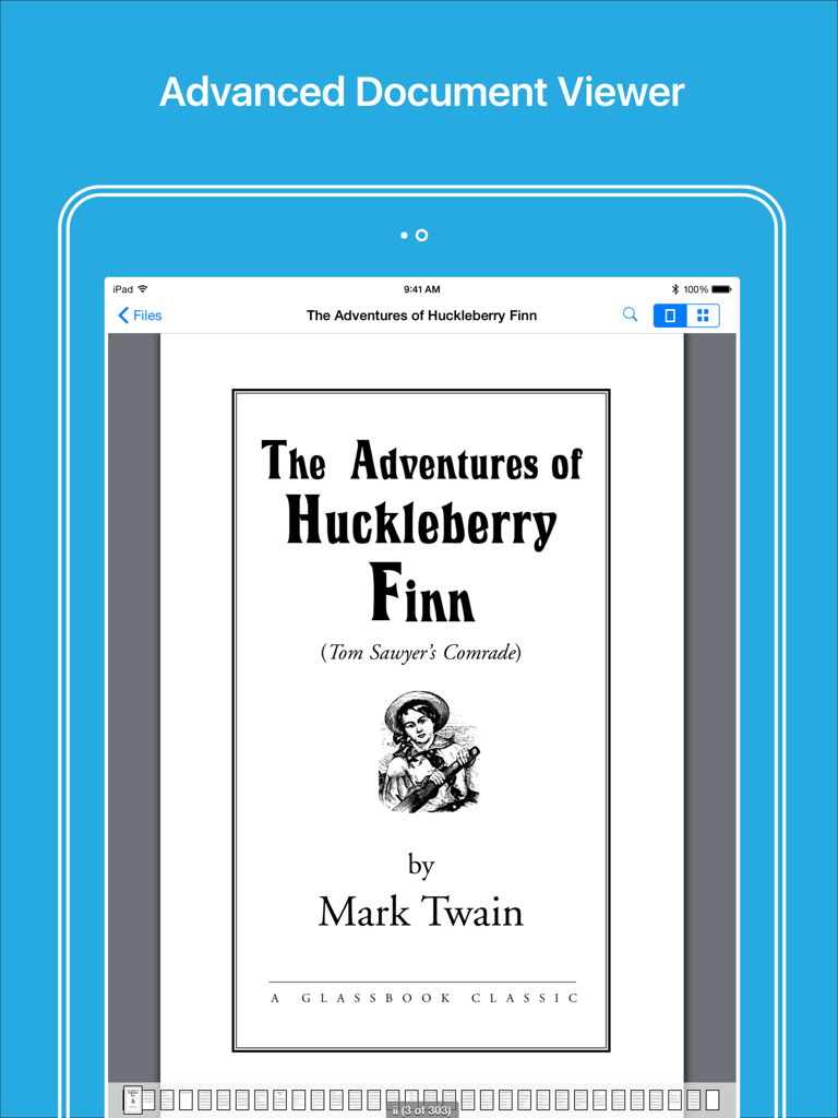 Files HD - File Manager - Advanced document viewer in Files HD app showing a PDF book on an iPad