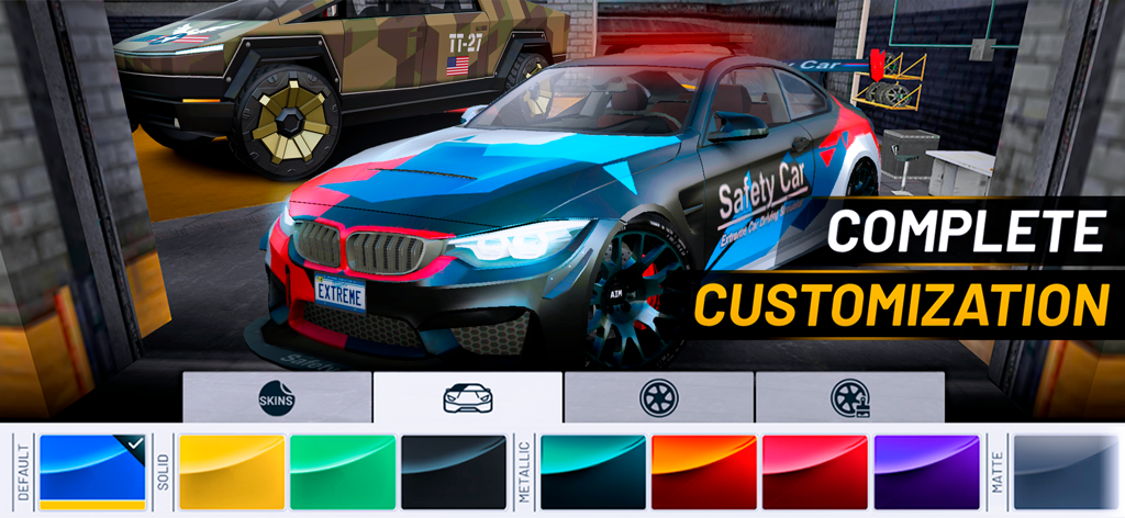 Un menu de personnalisation automobile présentant les options de peinture et de revêtement pour les véhicules hautes performances