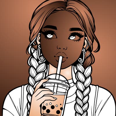 realistic girl with braided hair drinking boba