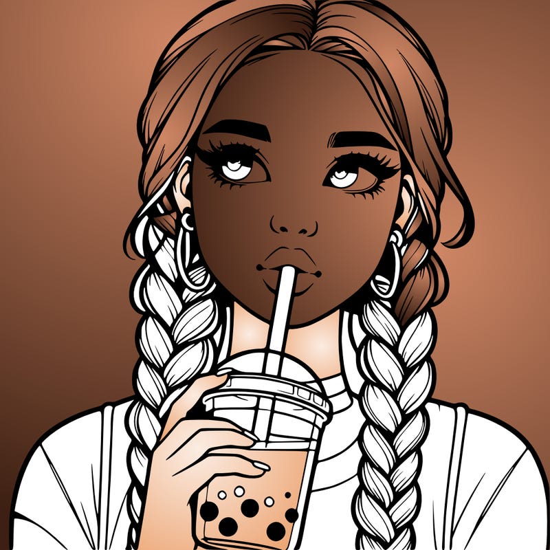 realistic girl with braided hair drinking boba