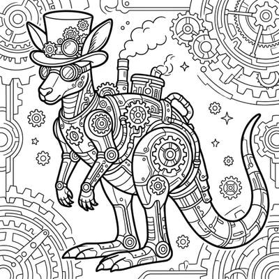 Step into a fantastical world where the Australian outback meets industrial ingenuity with this incredible Steampunk Kangaroo coloring page. Adorned with gears, goggles, and steam-powered gadgets, this unique design offers a thrilling coloring adventure for all ages.