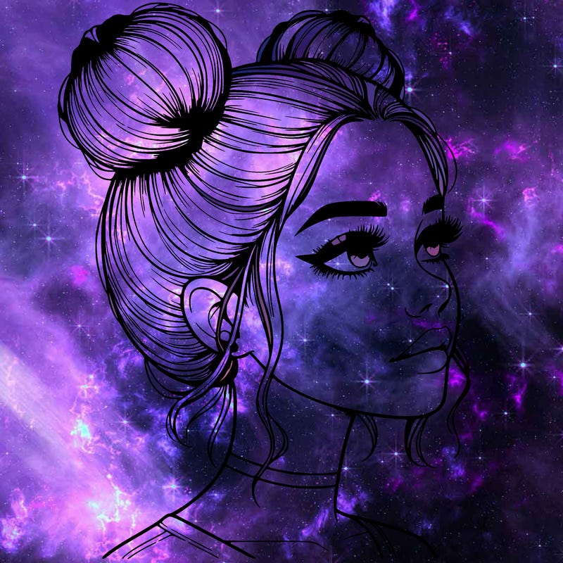 realistic girl with buns on the top of her head