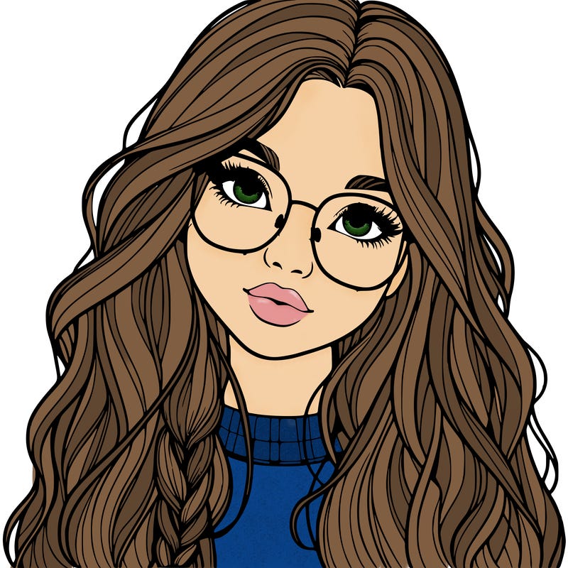 girl with long hair and freckles and glasses realistic