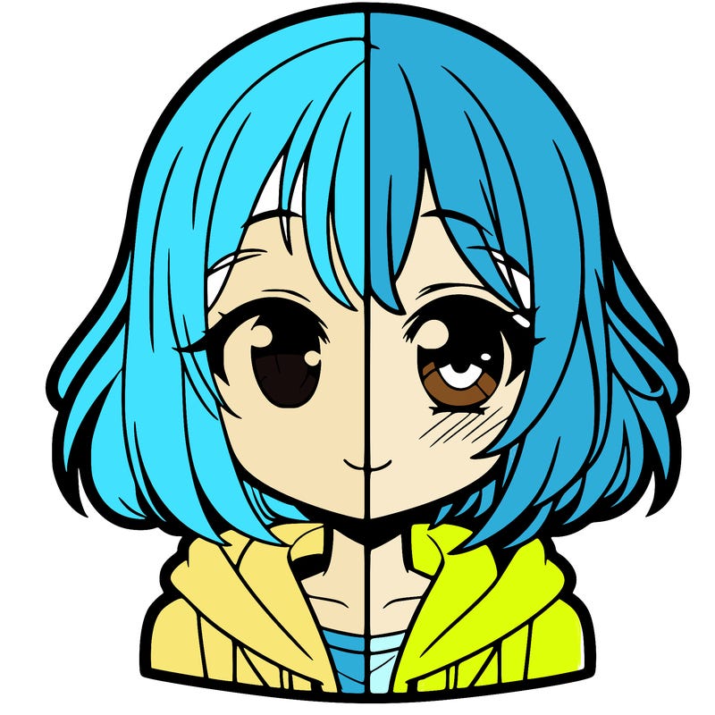 animated girl half anime