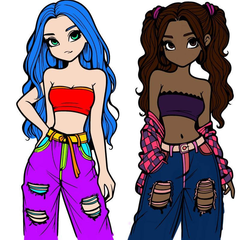 2 girls in crop tops and baggy jeans ripped