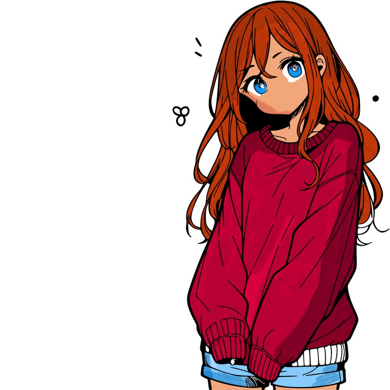 manga teen girl  in a sweater and baggy pants