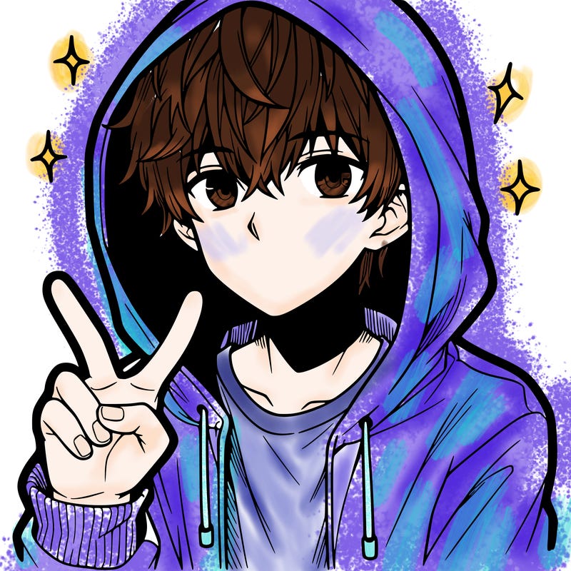 teenage manga boy in a hoodie, doing ✌