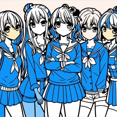 teen manga girls group of 5