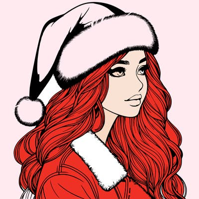 realistic girl in santa hat