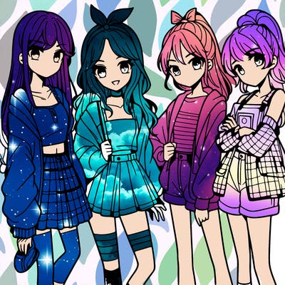 teen manga girls group of 4