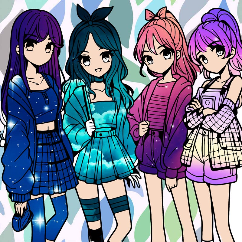 teen manga girls group of 4