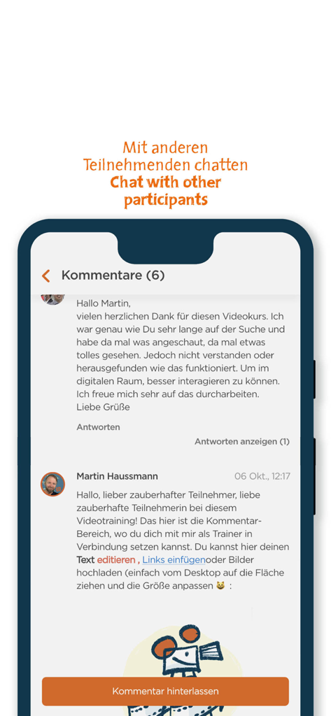 bikablo - Interface de l'application bikablo montrant une section de commentaires et de chat pour les participants à la formation visuelle professionnelle