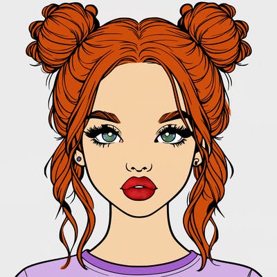 realistic girl with two buns in hair and lips
