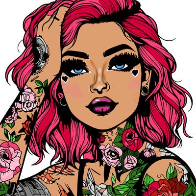 realistic girl with tattoos all over