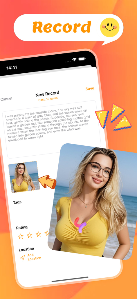 Kneet - Mobile Benutzeroberfläche der Kneet-App, die einen neuen Journaleintrag mit einem Foto und einer Textbeschreibung zeigt