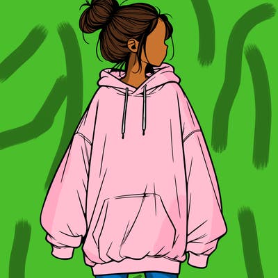 realistic girl with a oversized sweatshirt on and a bun