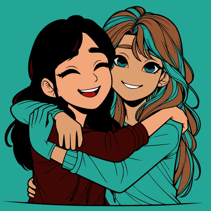 best friends hugging realistic