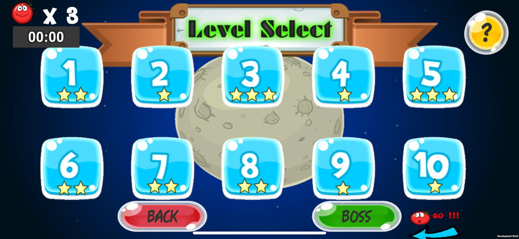 Brave Ball (Game Troll) - Brave Ball Level-Auswahlbildschirm mit zehn Levels mit Sternbewertungen und einem Mondhintergrund