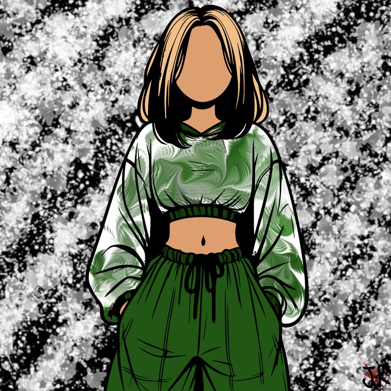 realistic girl faceless with baggy pants and a crop top