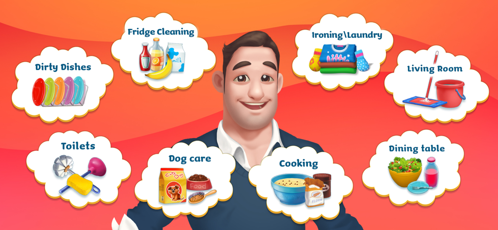 Daddy's Little Helper - Main menu showing different household chore mini games and activities