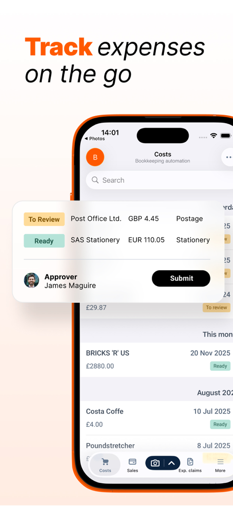 Dext app interface showing mobile expense tracking and receipt submission