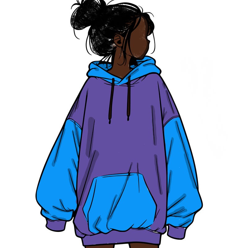 realistic girl with a oversized sweatshirt on and a bun
