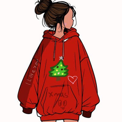 realistic girl with a oversized sweatshirt on and a bun