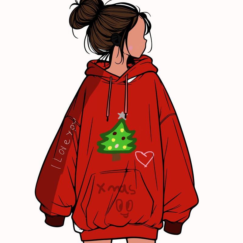 realistic girl with a oversized sweatshirt on and a bun