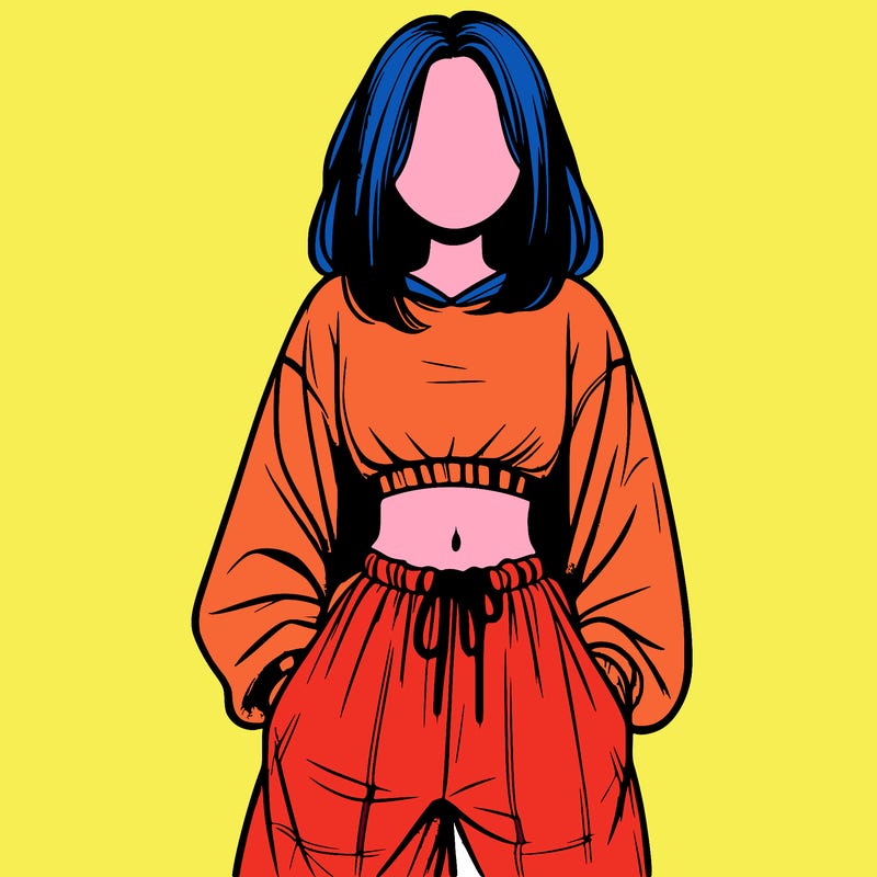 realistic girl faceless with baggy pants and a crop top