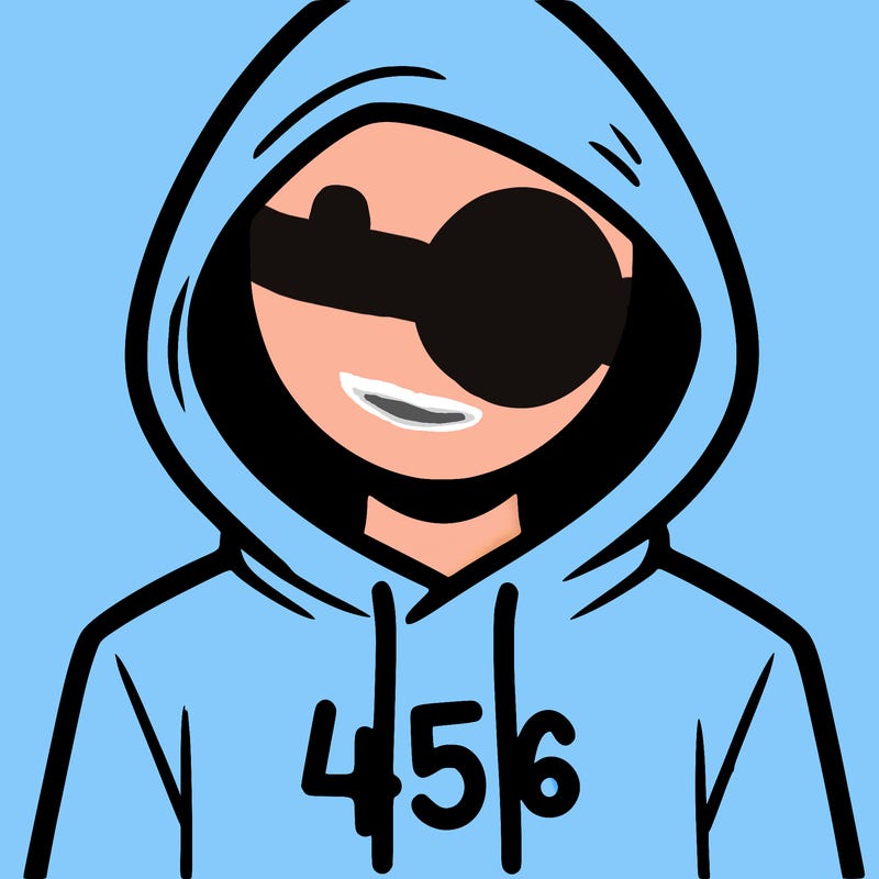 a person with non face waering a hoodie with a 456 symbol