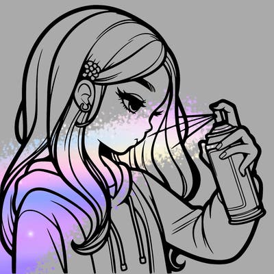 a realistic girl spray painting