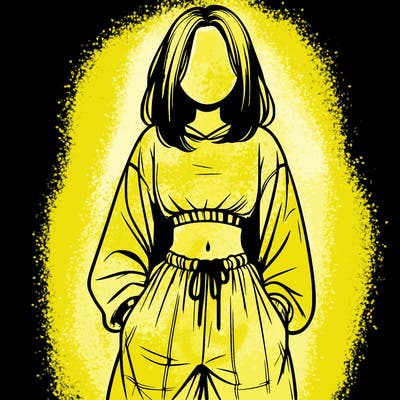 realistic girl faceless with baggy pants and a crop top