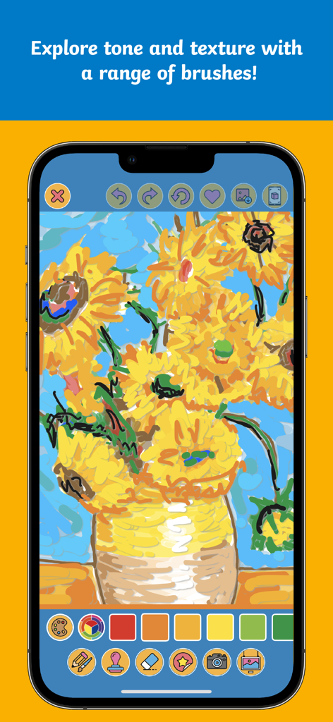 Twinkl ARt Studio - A digital painting of sunflowers in a vase using the Twinkl ARt Studio app drawing tools