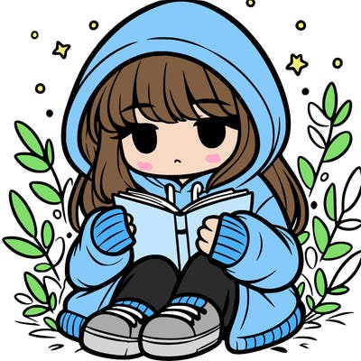 girl in oversized hoodie reading a book