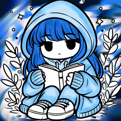 girl in oversized hoodie reading a book