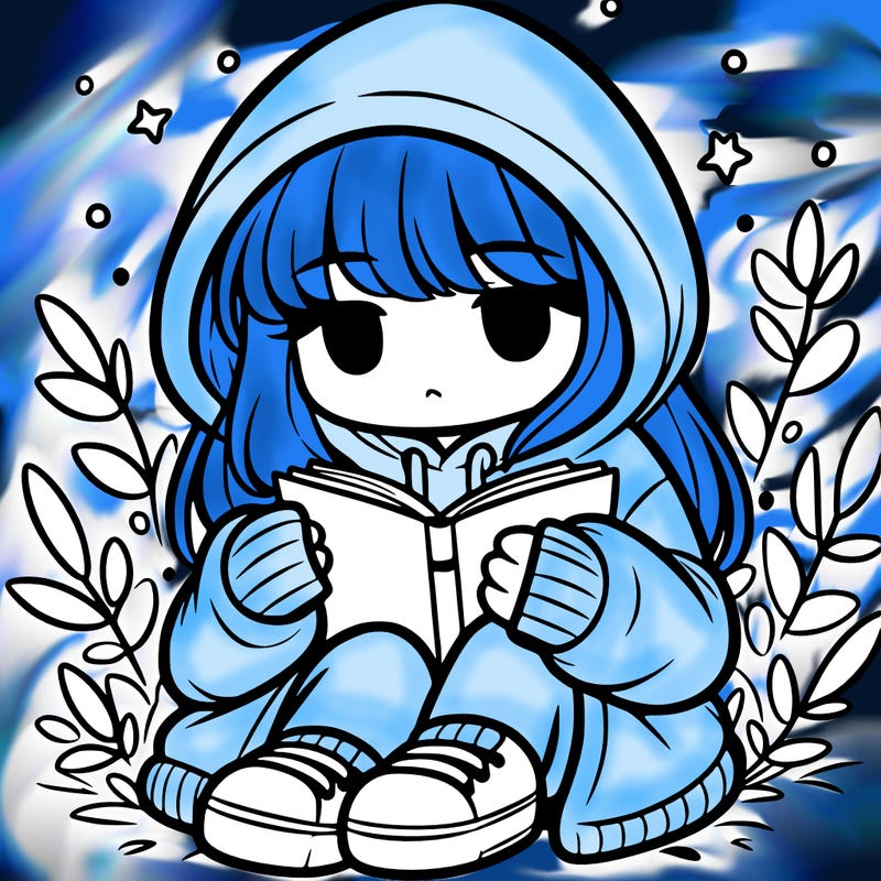 girl in oversized hoodie reading a book